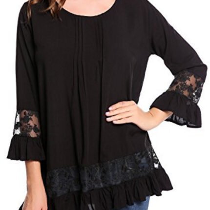 Silk Long Sleeve T-shirt Elegant Lace Embroid