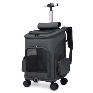 Petarn Folding Pet Carrier Backpack with Wheels, Up to 12 lbs, Small Dogs & Cats, Breathable Air Mesh, Oxford Fabric