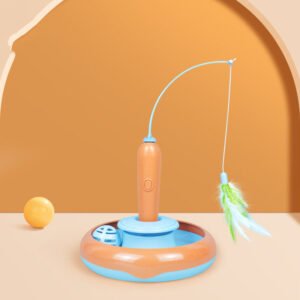2-in-1 Interactive Cat Toy with Feather, Self-Play Turntable